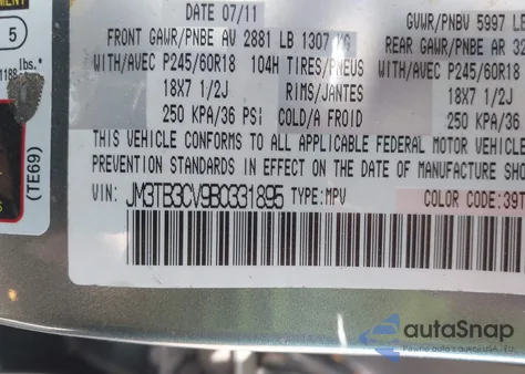 2011 Mazda Cx-9 Touring from USA, damaged, VIN JM3TB3CV9B0331895